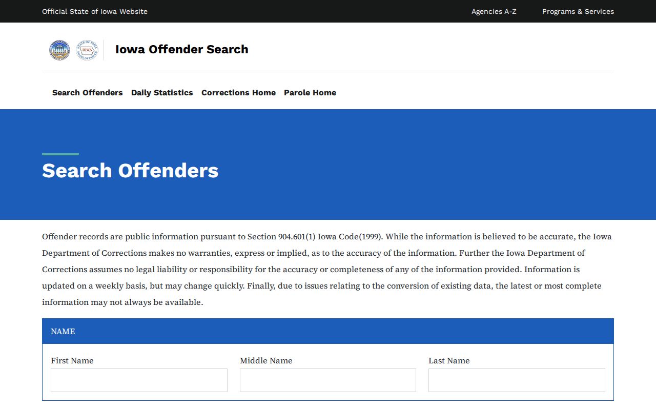 Iowa DOC search for Mitchell County corrections records